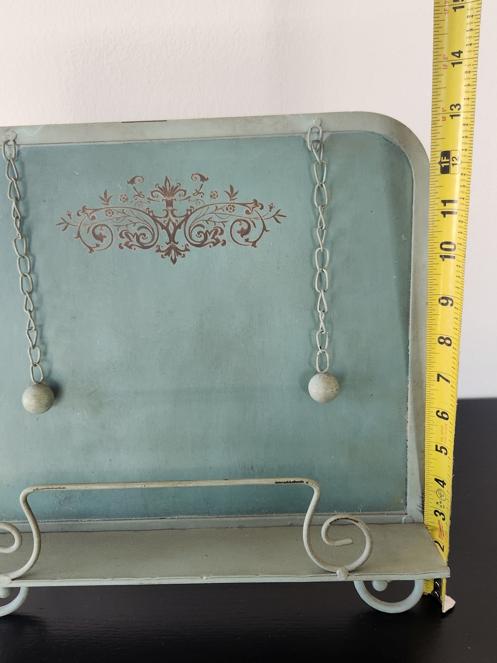Cottagecore Shabby Chic Blue Decorative Cookbook Stand with Cream Scrollwork - Picture 5 of 5